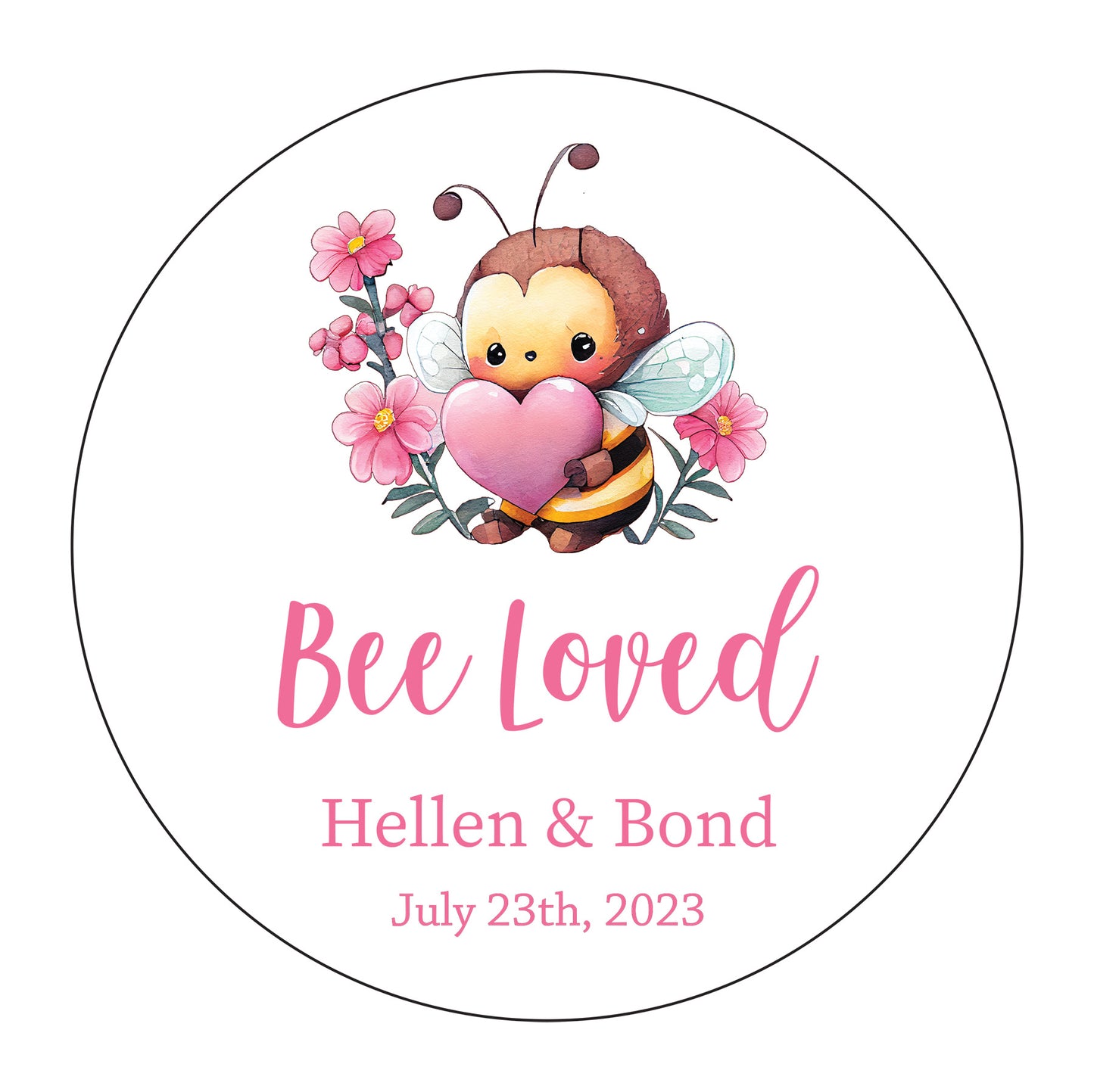 Set 6 - 35 pieces Personalized Bee Love Stickers 1.3” – 3.5” Round Perfect for Wedding Favor Gift Package Engagement Party Decorations