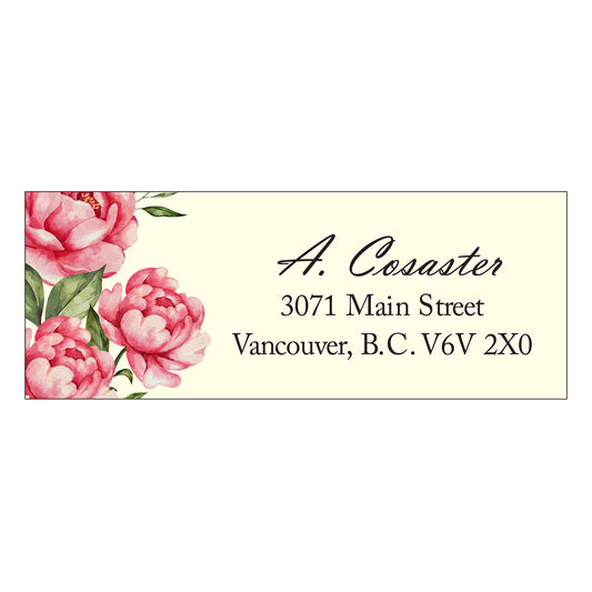 Set 30 Personalized Return Address Labels Watercolor Peony Flowers Pattern