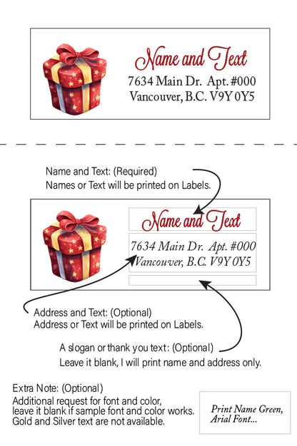 Set 30 Personalized Return Address Labels Watercolor Christmas Bell Ornament Sock Gift Box Pattern