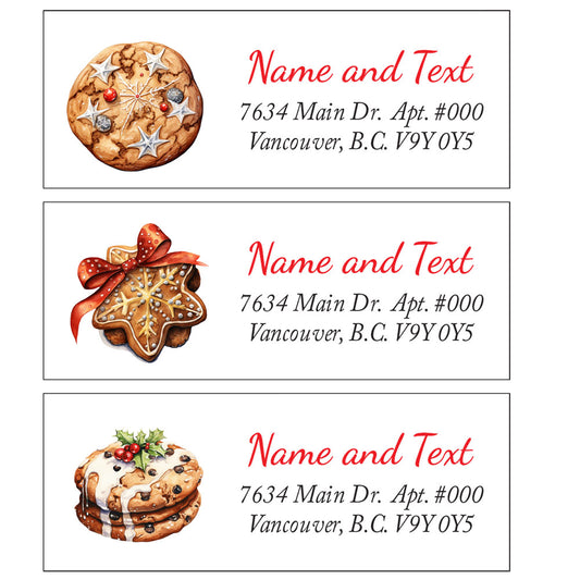 Set 30 Personalized Return Address Labels Watercolor Cute Christmas Cookies Pattern