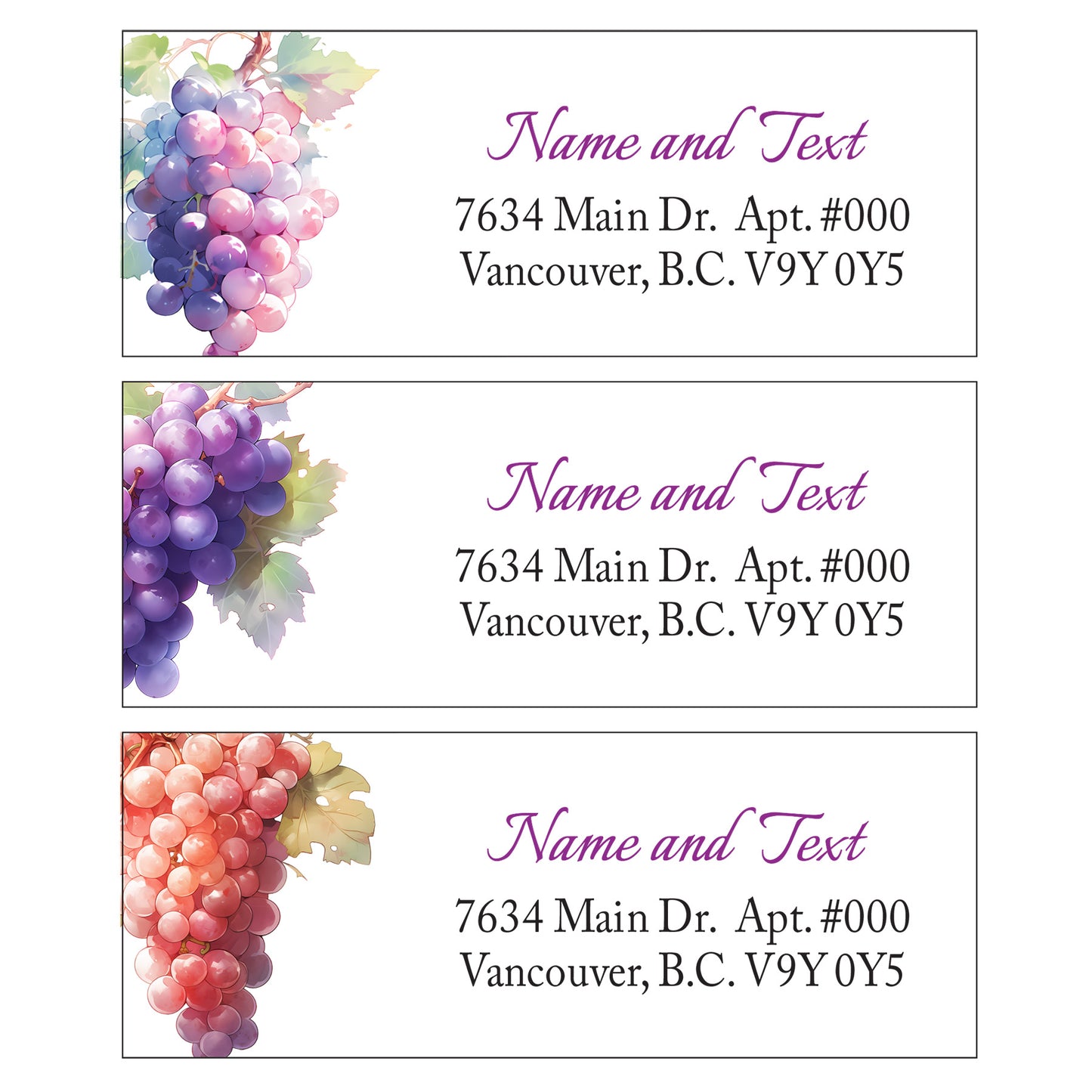 Set 30 Personalized Return Address Labels Cute Purple Grapes and Leaf Pattern