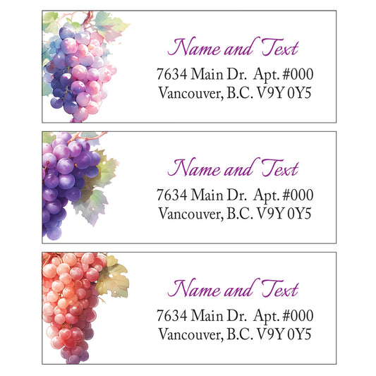 Set 30 Personalized Return Address Labels Cute Purple Grapes and Leaf Pattern