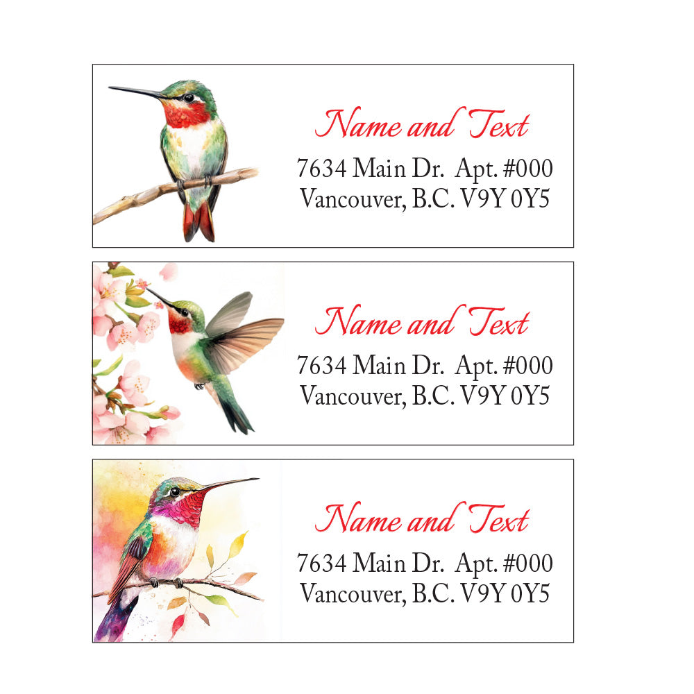 Set 30 Personalized Return Address Labels Hummingbird and Flowers Pattern