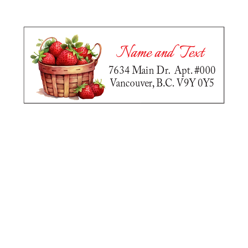 Set 30 Personalized Return Address Labels Watercolor Strawberries Baskets Flowers Pattern