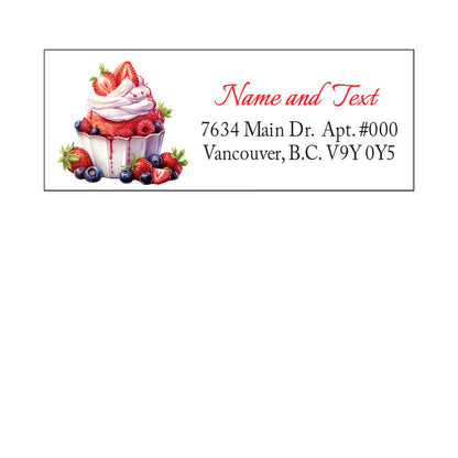 Set 30 Personalized Return Address Labels Watercolor Strawberries Baskets Flowers Pattern
