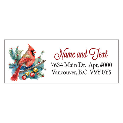 Set 30 Personalized Return Address Labels Watercolor Christmas Red Bird Cardinal Pattern
