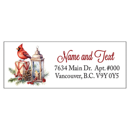 Set 30 Personalized Return Address Labels Watercolor Christmas Red Bird Cardinal Pattern