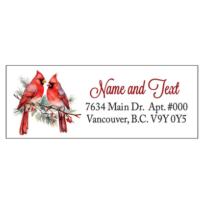 Set 30 Personalized Return Address Labels Watercolor Christmas Red Bird Cardinal Pattern