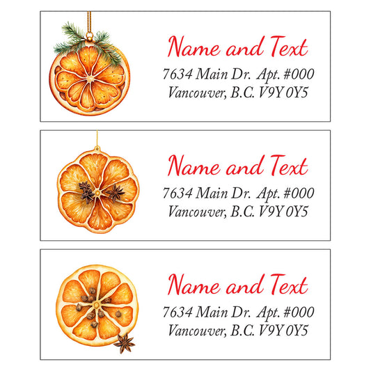 Set 30 Personalized Return Address Labels Watercolor Christmas Dry Orange Slice Ornament Star Anise Pattern