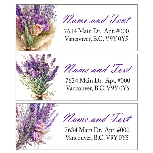 Set 30 Personalized Return Address Labels Watercolor Lavender flower bundles pattern