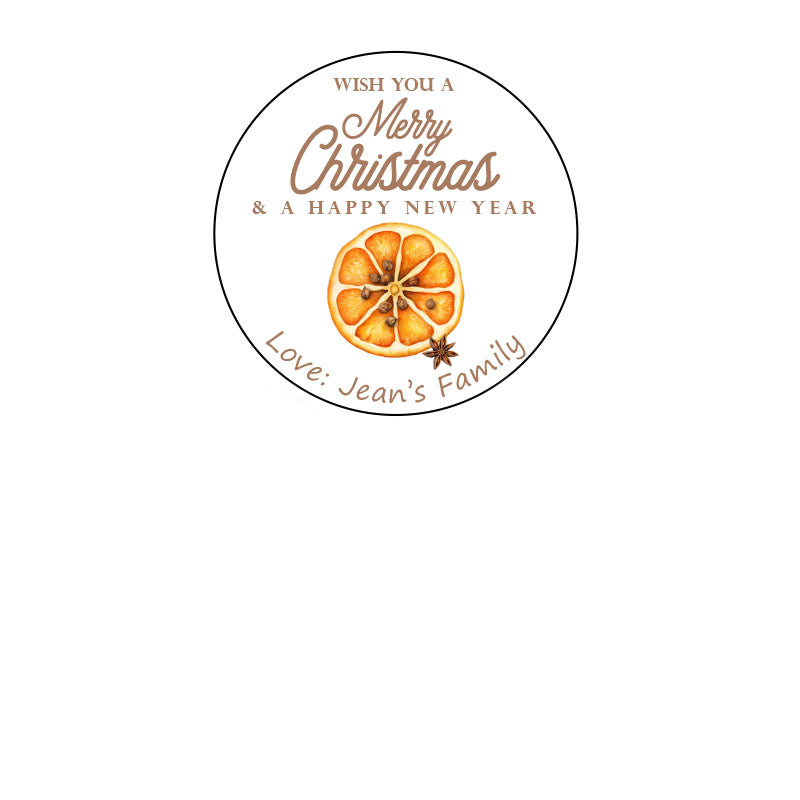 One Sheet Personalized Merry Christmas Stickers - Round Shape - Size 1.3” – 3.5” Watercolor dry orange slice ornament Pattern Perfect for Gift Package Engagement Party Decorations