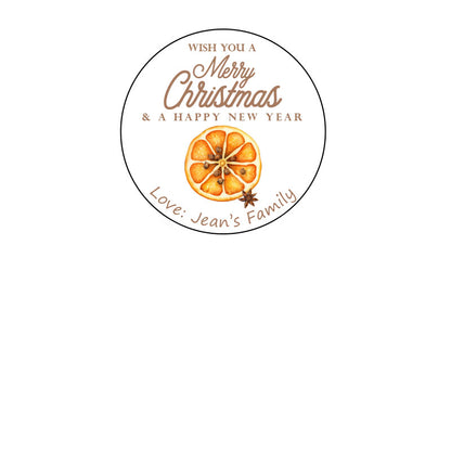 One Sheet Personalized Merry Christmas Stickers - Round Shape - Size 1.3” – 3.5” Watercolor dry orange slice ornament Pattern Perfect for Gift Package Engagement Party Decorations