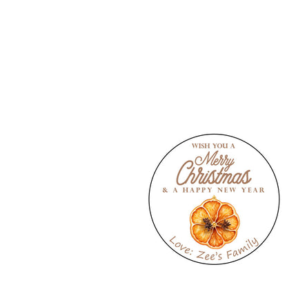 One Sheet Personalized Merry Christmas Stickers - Round Shape - Size 1.3” – 3.5” Watercolor dry orange slice ornament Pattern Perfect for Gift Package Engagement Party Decorations