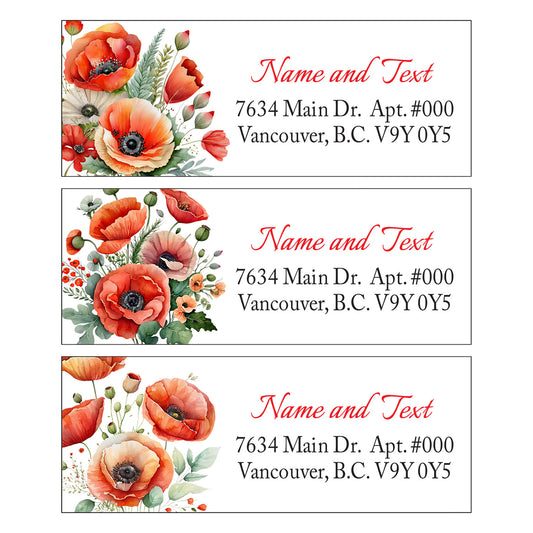 Set 30 Personalized Return Address Labels Watercolor Poppies flower bundles pattern