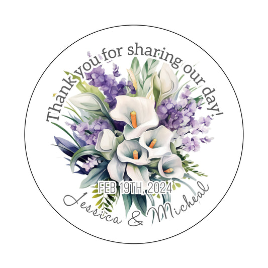6 - 35 pieces Personalized Thank You Stickers Size 1.3” – 3.5” Round Shape Watercolor Orchids and Calla Lilies Flower Pattern Perfect for Wedding Favor Gift Package Engagement Party Decorations