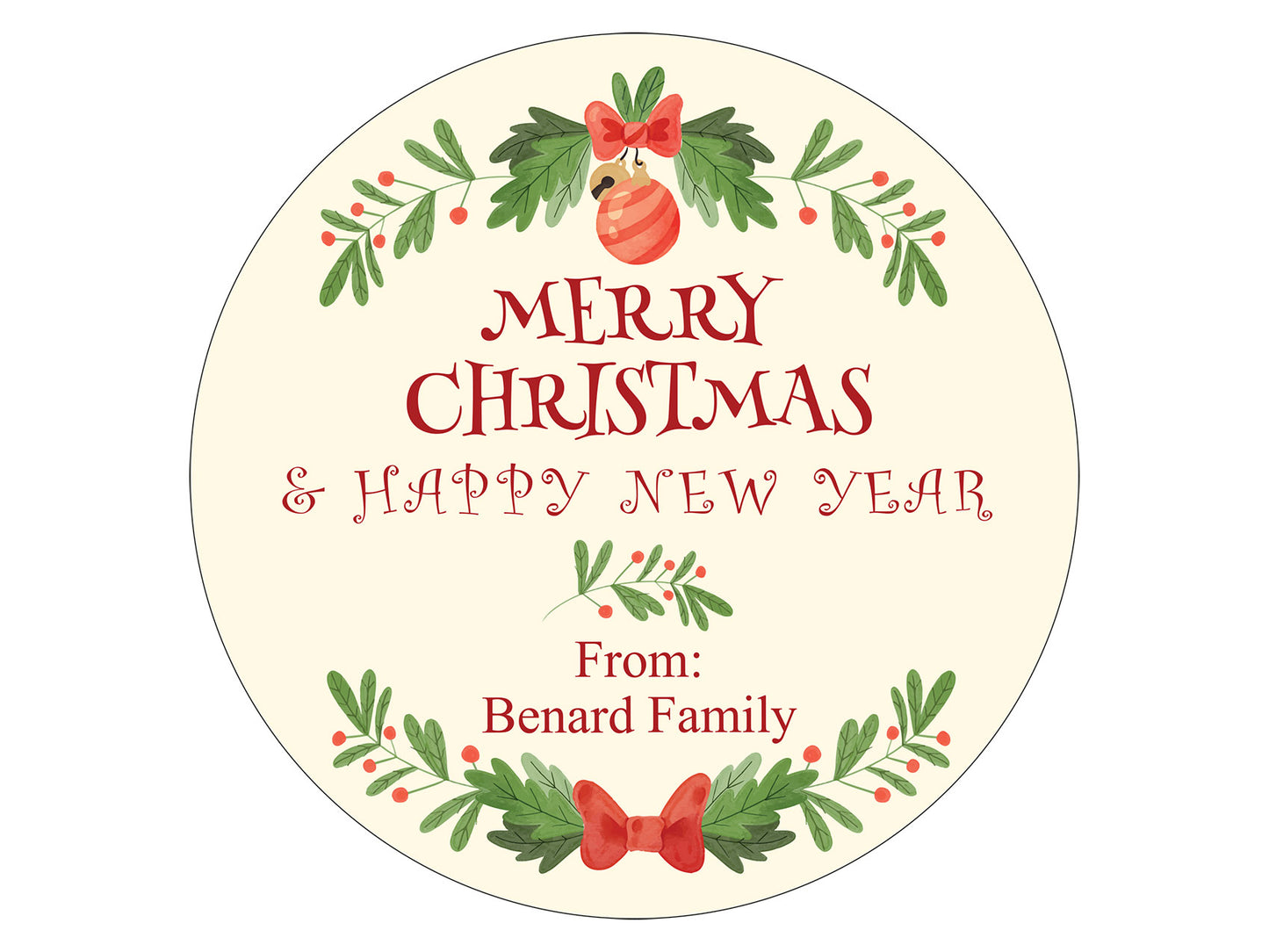 Set Personalized Merry Christmas and Happy New Year Gift Wrap Round Stickers for Package Decal Seal Cute Watercolor Pine Leaf Pattern