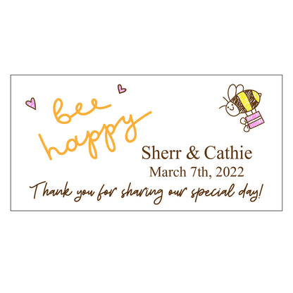 Set 24 Personalized Bee Happy Thank you stickers For Wedding Bridal Baby Shower cute hand draw bees Hearts pattern for 1.5oz Glass Jars