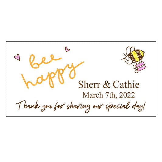 Set 24 Personalized Bee Happy Thank you stickers For Wedding Bridal Baby Shower cute hand draw bees Hearts pattern for 1.5oz Glass Jars