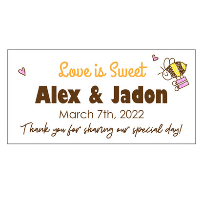 Set 24 Personalized Love is Sweet Thank you stickers For Wedding Bridal Baby Shower cute hand draw bees Hearts pattern for 1.5oz Glass Jars