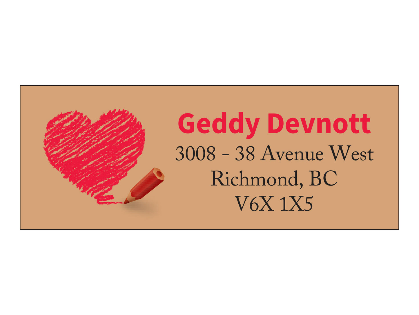 Set 30 Personalized Return Address Pencil Drawing Red Heart Pattern