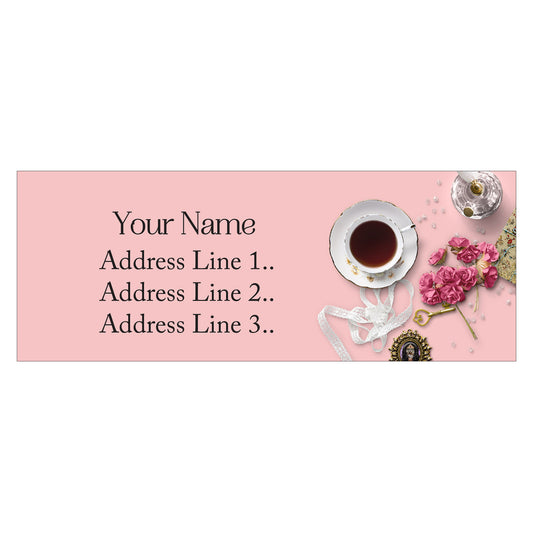 Set 30 Personalized Return Address Vintage Tea Cup and Flowers Pattern