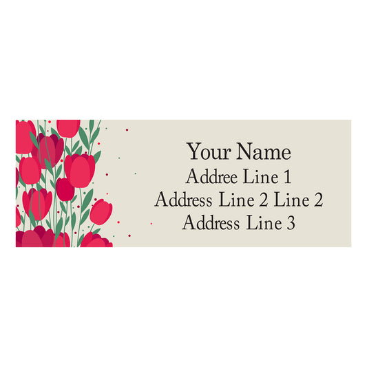 Set 30 Personalized Return Address Red Tulip Flowers Pattern