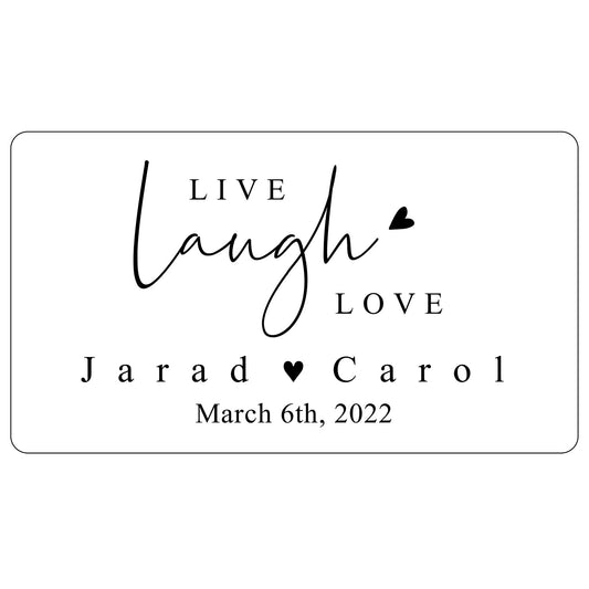 Set 24 Personalized Name and date Live Laugh Love Stickers for 2 oz. Candle jar Wedding Gift Decal White Ink Available