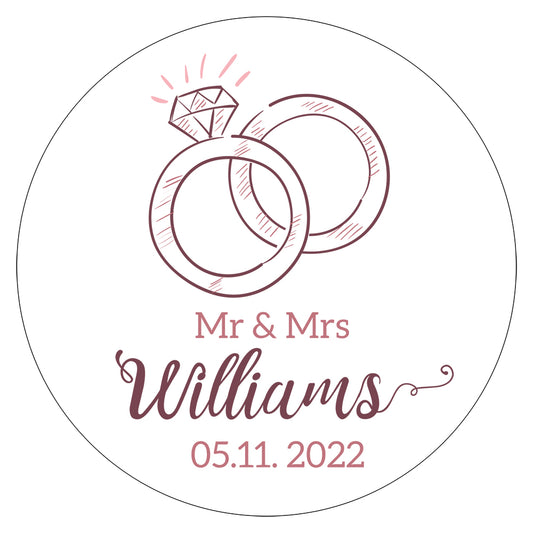 Set Personalized Stickers for Wedding Favor stickers - Rings - Sticker size 0.75" - 3.3" - For Party Bag Seal Hershey Kisses chocolate lollipops and envelope Seal